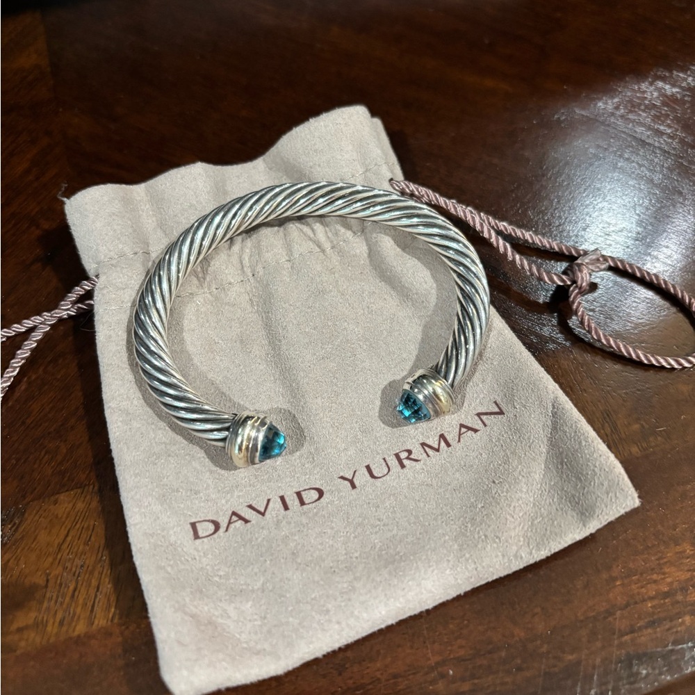 David Yurman Silver and Blue Cable Cuff Bracelet